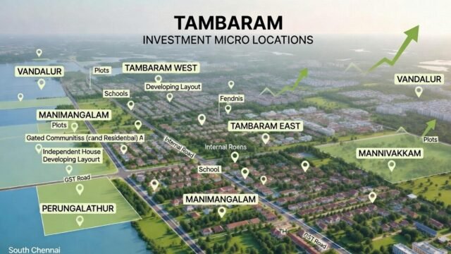 Tambaram micro-locations map highlighting key investment zones like Vandalur, Manimangalam, Mannivakkam, and Perungalathur