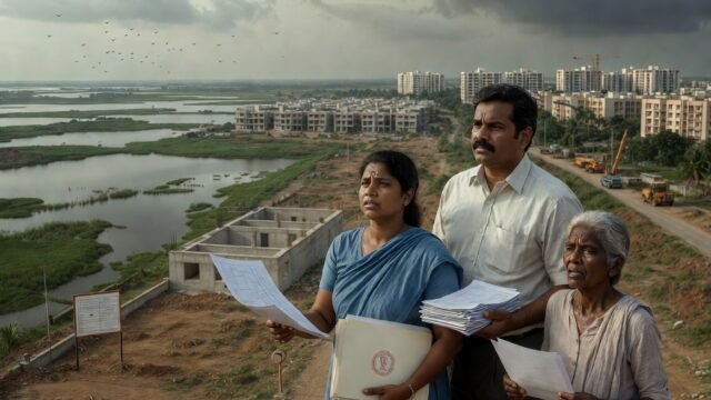 "Official circular or document regarding the CMDA building permit ban within the 1-km buffer zone of the Pallikaranai marshland Ramsar site in Chennai."