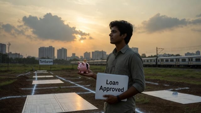 Conceptual image with "Tambaram" text over a map backdrop, crossed by a key labeled "Loan" and a stamp stating "Approved."